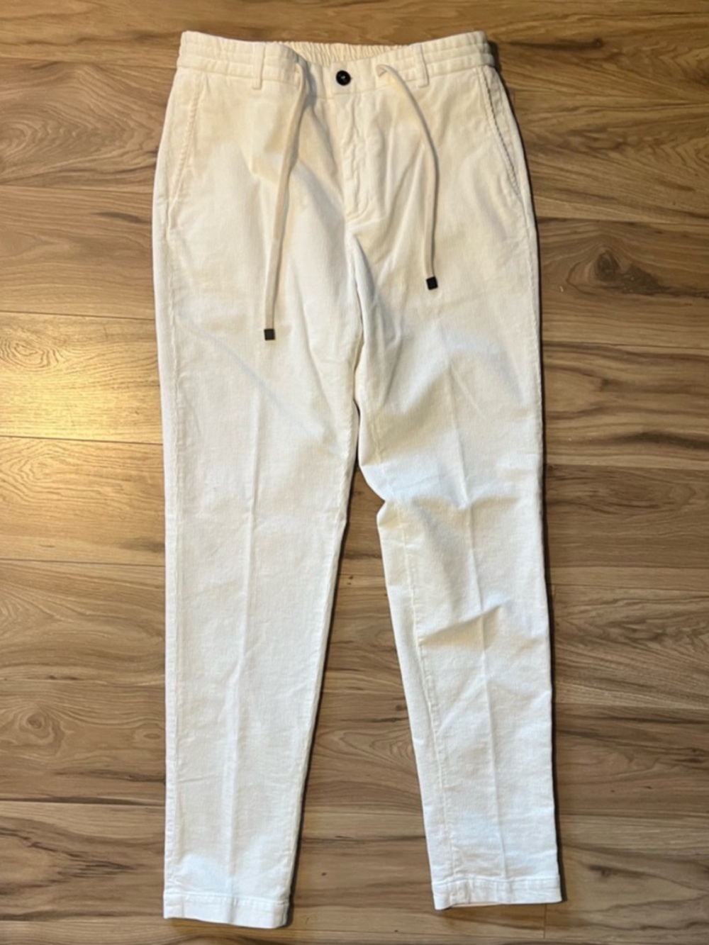 Peserico Men's Corduroy Trousers – White Corduroy Drawstring Trousers Size M